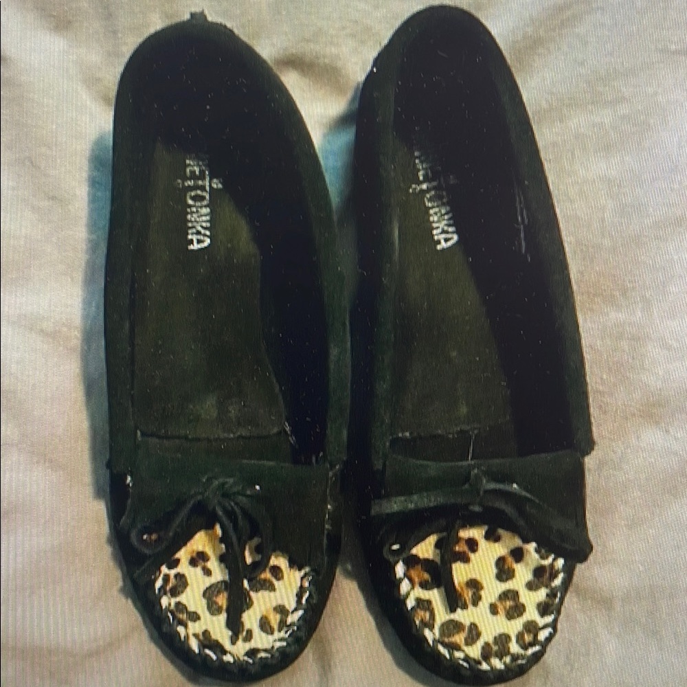 Black and Leopard Print Moccasins